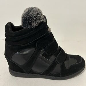 Skechers Skch+3 Hidden Wedge Shoes Women's 10 Black Suede Leather Sneakers EUC